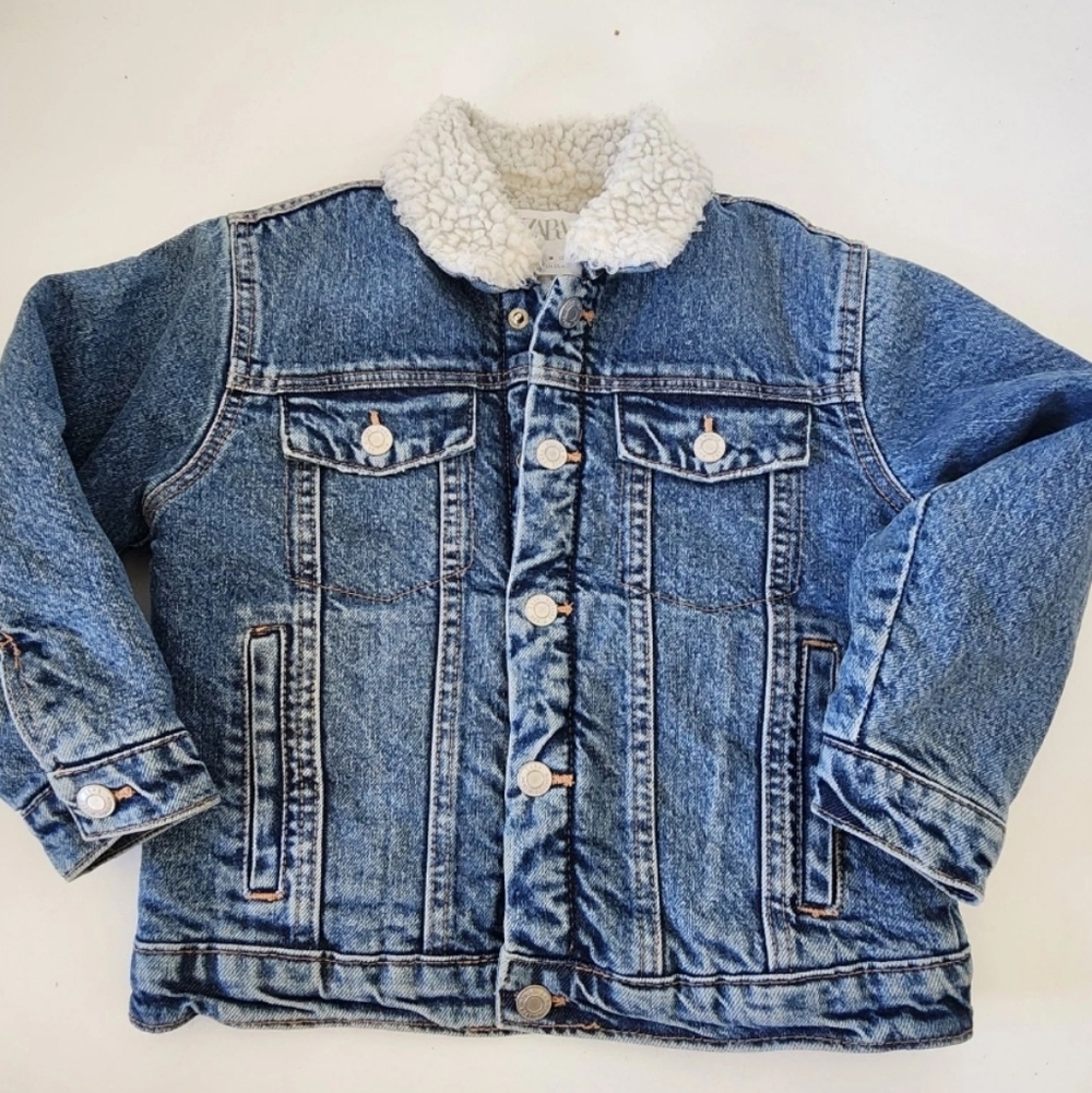 Zara Zara Kids Jean Jacket Sherpa Lining Size 12-18 Months Blue Denim